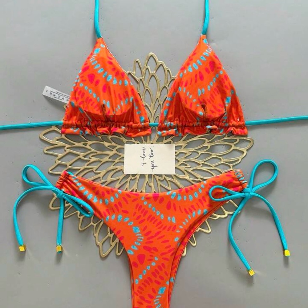 Orange & Turquoise Tie-Side Bikini